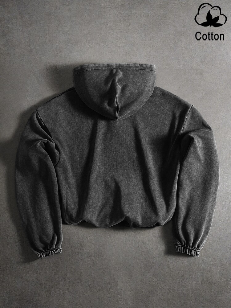 PAVTROS Men's Metal Decor Collar Denim Casual Streetwear Hoodie Rave Beach Dark Grey Autumn, Goth - Black - View 2