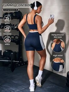 Solea Cove 2pcs Women's Sports Bra Set U-Neck Seamless Tight Yoga Fitness Underwear Shorts 2 Pieces Set - Multicolor - View 7