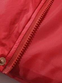Hapijoa Young Girl Solid Color Raglan Long Sleeve Casual Hooded Winter Jacket - Red - View 8