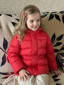 Hapijoa Young Girl Solid Color Raglan Long Sleeve Casual Hooded Winter Jacket - Red - View 7