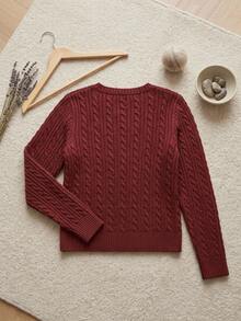 Dazy Plus V-Neck Solid Color Korean Style Long Sleeve New Year Red Elegant Versatile Autumn/Winter New Sweater Christmas - Burgundy - View 4