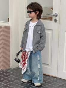 DAZY Sweater Longgar Kerah Lipat untuk Anak Laki-Laki, Kardigan Streetwear Tebal untuk Musim Gugur/Dingin - Grey - View 4