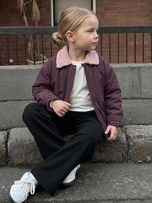 Hapijoa Young Girl Plush Colorblock Zipper Casual Versatile Winter Padded Coat - Dusty Purple - View 14