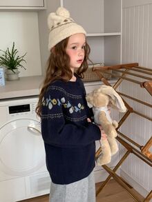 DAZY Cardigan Kasual Serbaguna Motif Blok Warna untuk Pemakaian Sehari-hari Anak Perempuan Remaja - Navy Blue - View 4