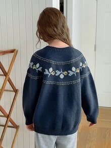 DAZY Cardigan Kasual Serbaguna Motif Blok Warna untuk Pemakaian Sehari-hari Anak Perempuan Remaja - Navy Blue - View 2