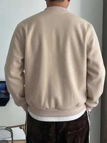 DAZY 男士純色長袖拉鍊休閒棒球夾克 - 米色 - 查看 2