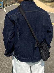 DAZY Spring/Autumn Navy Blue Original Color Denim Jacket With Front Pocket Design For Men Plus Size - Blue - View 3