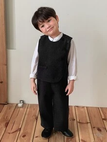 DAZY Infant (Boy) Round Neck Sleeveless Vest & Casual Long Pants Outerwear Set - Grey - View 4