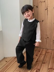DAZY Infant (Boy) Round Neck Sleeveless Vest & Casual Long Pants Outerwear Set - Grey - View 5