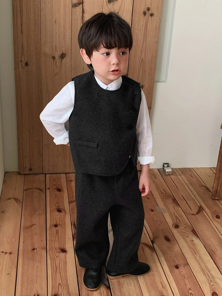 DAZY Infant (Boy) Round Neck Sleeveless Vest & Casual Long Pants Outerwear Set - Grey - View 1
