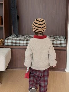 DAZY Infant (Boy) Contrast Color Turn Collar Long Sleeve Autumn/Winter Sweater - Apricot - View 2