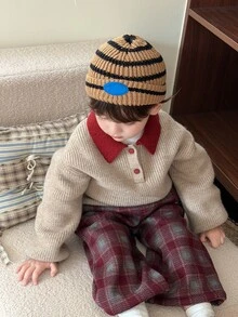 DAZY Infant (Boy) Contrast Color Turn Collar Long Sleeve Autumn/Winter Sweater - Apricot - View 4