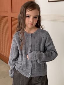 Dazy Kids 青少年女孩秋季服飾 素色針織開襟衫 - 灰色 - 查看 5
