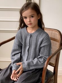 Dazy Kids 青少年女孩秋季服飾 素色針織開襟衫 - 灰色 - 查看 6