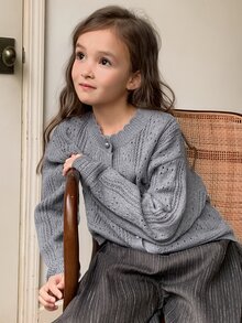 Dazy Kids 青少年女孩秋季服飾 素色針織開襟衫 - 灰色 - 查看 8
