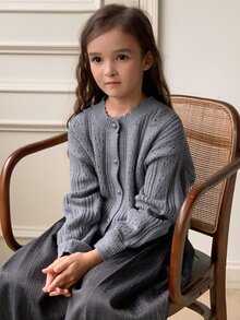 Dazy Kids 青少年女孩秋季服飾 素色針織開襟衫 - 灰色 - 查看 7