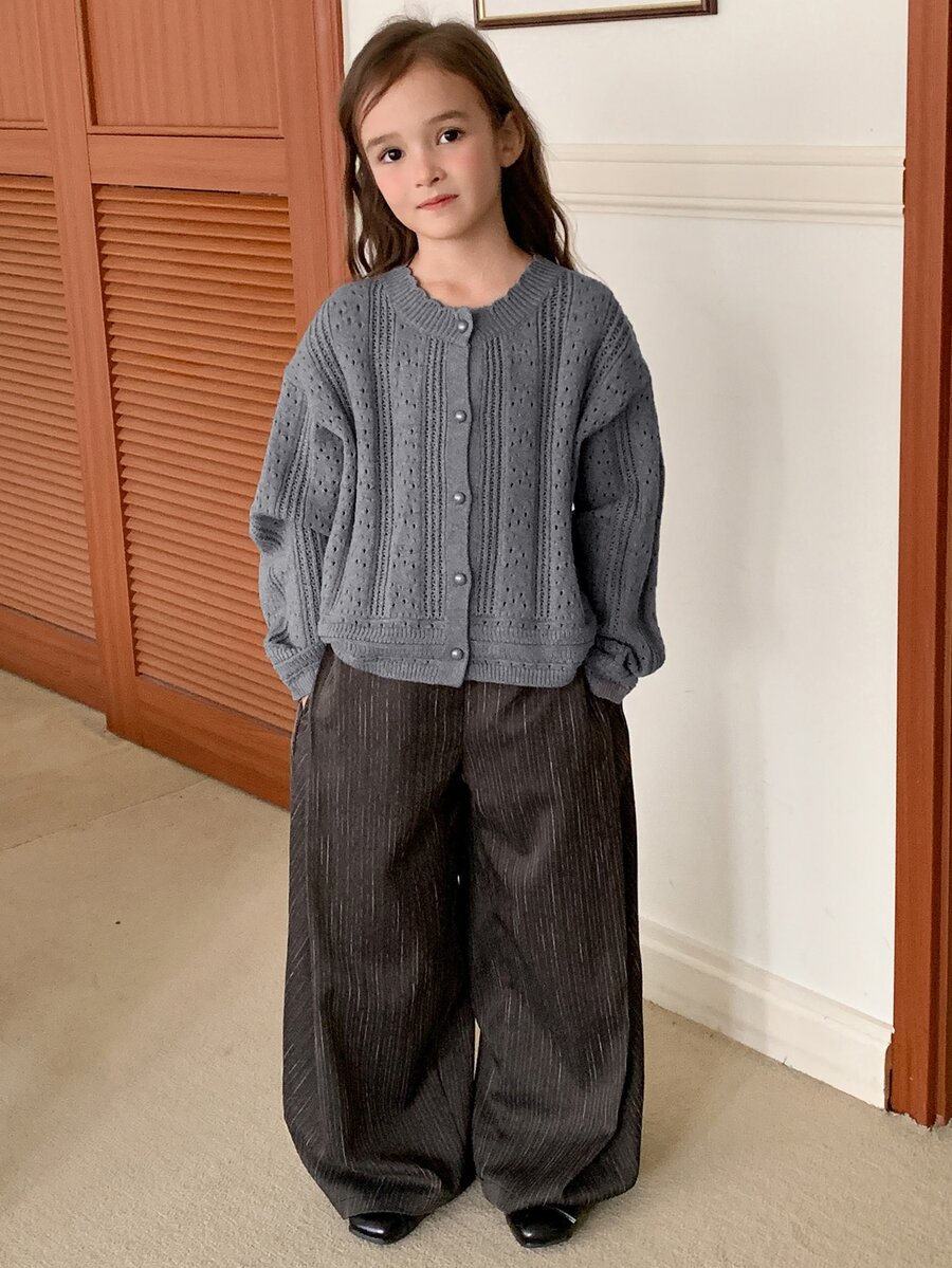 Dazy Kids 青少年女孩秋季服飾 素色針織開襟衫 - 灰色 - 查看 1