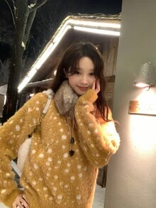 DAZY Women's Round Neck Colorblock Autumn/Winter Niche Korean Style Long Sleeve Sweater - Khaki - View 5