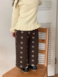 DAZY Celana Panjang Kasual Longgar Bermotif Bunga untuk Bayi Perempuan - Coffee Brown - View 2