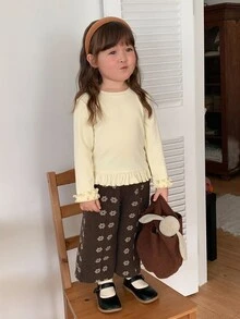 DAZY Celana Panjang Kasual Longgar Bermotif Bunga untuk Bayi Perempuan - Coffee Brown - View 3