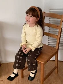 DAZY Celana Panjang Kasual Longgar Bermotif Bunga untuk Bayi Perempuan - Coffee Brown - View 10