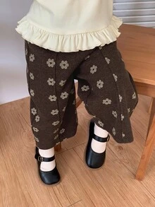 DAZY Celana Panjang Kasual Longgar Bermotif Bunga untuk Bayi Perempuan - Coffee Brown - View 7