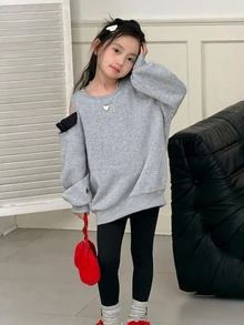 Dazy Kids Tween Girl Cold Shoulder Long Sleeve Loose Casual Sweatshirt - Dark Grey - View 4