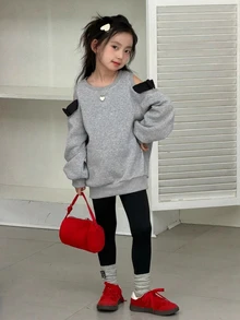Dazy Kids Tween Girl Cold Shoulder Long Sleeve Loose Casual Sweatshirt - Dark Grey - View 3