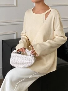 Strévra Women's Winter Beige Round Neck Button Cable Knit Long Sleeve Fitted Ribbed Cardigan - Beige - View 5