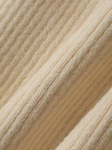 Strévra Women's Winter Beige Round Neck Button Cable Knit Long Sleeve Fitted Ribbed Cardigan - Beige - View 9