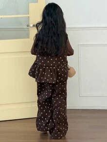 DAZY Tween Girls Ruffle Hem Cherry Print Tank Top And Long Pants Outerwear Set - Brown - View 6