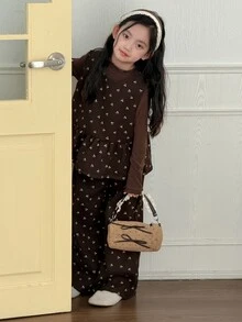 DAZY Tween Girls Ruffle Hem Cherry Print Tank Top And Long Pants Outerwear Set - Brown - View 10