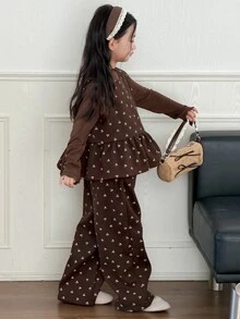 DAZY Tween Girls Ruffle Hem Cherry Print Tank Top And Long Pants Outerwear Set - Brown - View 5