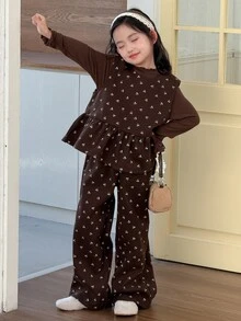 DAZY Tween Girls Ruffle Hem Cherry Print Tank Top And Long Pants Outerwear Set - Brown - View 8