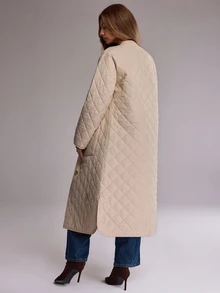 RueChic Women's Cream Maxi Quilted Puffer Jacket With Functional Pockets, Warm Winter Outerwear - Cream - View 11