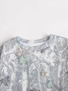 SHEIN Kids Tween Girls Loose Fit Camouflage Print Sweatshirts Drawstring Waist Sweatpants 2pcs/Set Outfit - Light Grey - View 5