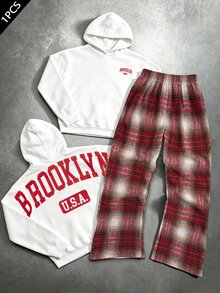 Teen Boys Casual Comfortable Versatile Hoodie & Plaid Pants Set - Multicolor - View 8