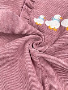 SHEIN Baby Girl Cartoon Embroidery Ruffle Trim Corduroy Overall Autumn Jumpsuit Without Tee - Pink - View 4