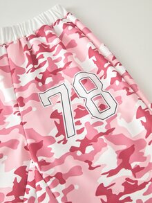 SHEIN 青少年女孩秋季套裝 3 件組 粉色迷彩街頭風 | 短版拉鍊連帽外套 + 寬腿慢跑褲 + 白色短版上衣 | - 彩色 - 查看 7