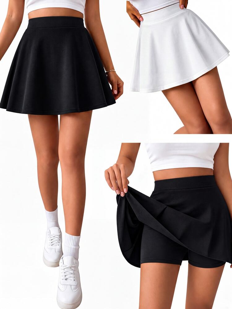SHEIN Girls Casual Modest Athletic Back To School Sports SS Knit Leggings Ballet Tennis Sports White Black Autumn School Tennis School, Fall Clothes - Black and White - View 3