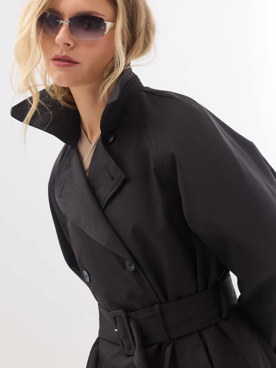 KÆRIA Hus Belted Double Breasted Midi Trench Coat - Black - View 1