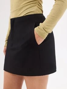 KÆRIA Hus Clean Front A-Line Mini Skirt - Compact Tailoring - Black -  Minimalist, 90s, Tailored - Black - View 6