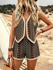 SHEIN LilyWest Women's 2026 New Jacquard Casual Vacation Western Holiday Comfortable 2 Pieces Set - Multicolor - View 5