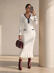 Structelle Women's Colorblock Casual Daily Knit Dress - White - View 6