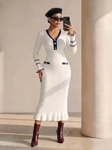 Structelle Women's Colorblock Casual Daily Knit Dress - White - View 5