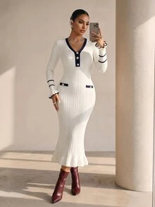 Structelle Women's Colorblock Casual Daily Knit Dress - White - View 4