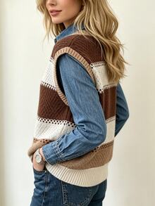 Holdful Holdful Women's V-Neck Colorblock Casual Daily Knit Vest - Multicolor - View 3