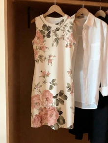 Franclia 热销休闲女式碎花圆领无袖连衣裙 - 彩色 - 查看 4