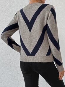 SHEIN Uhlyne 2024 Autumn/Winter New Arrivals Geometric Striped Pullover Sweater,Long Sleeve Tops, Knit Pullover Fall - Multicolor - View 4