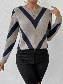 SHEIN Uhlyne 2024 Autumn/Winter New Arrivals Geometric Striped Pullover Sweater,Long Sleeve Tops, Knit Pullover Fall - Multicolor - View 7
